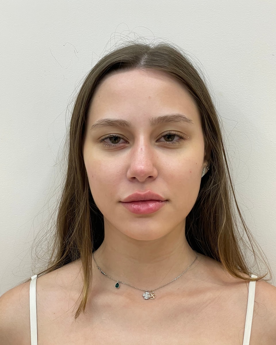 Rostro de una paciente de frente, después del tratamiento